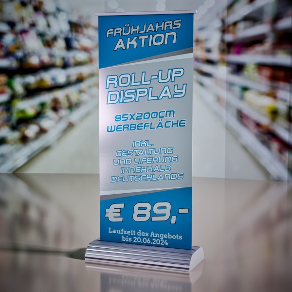 Printwerbung auf Roll-Up Display
